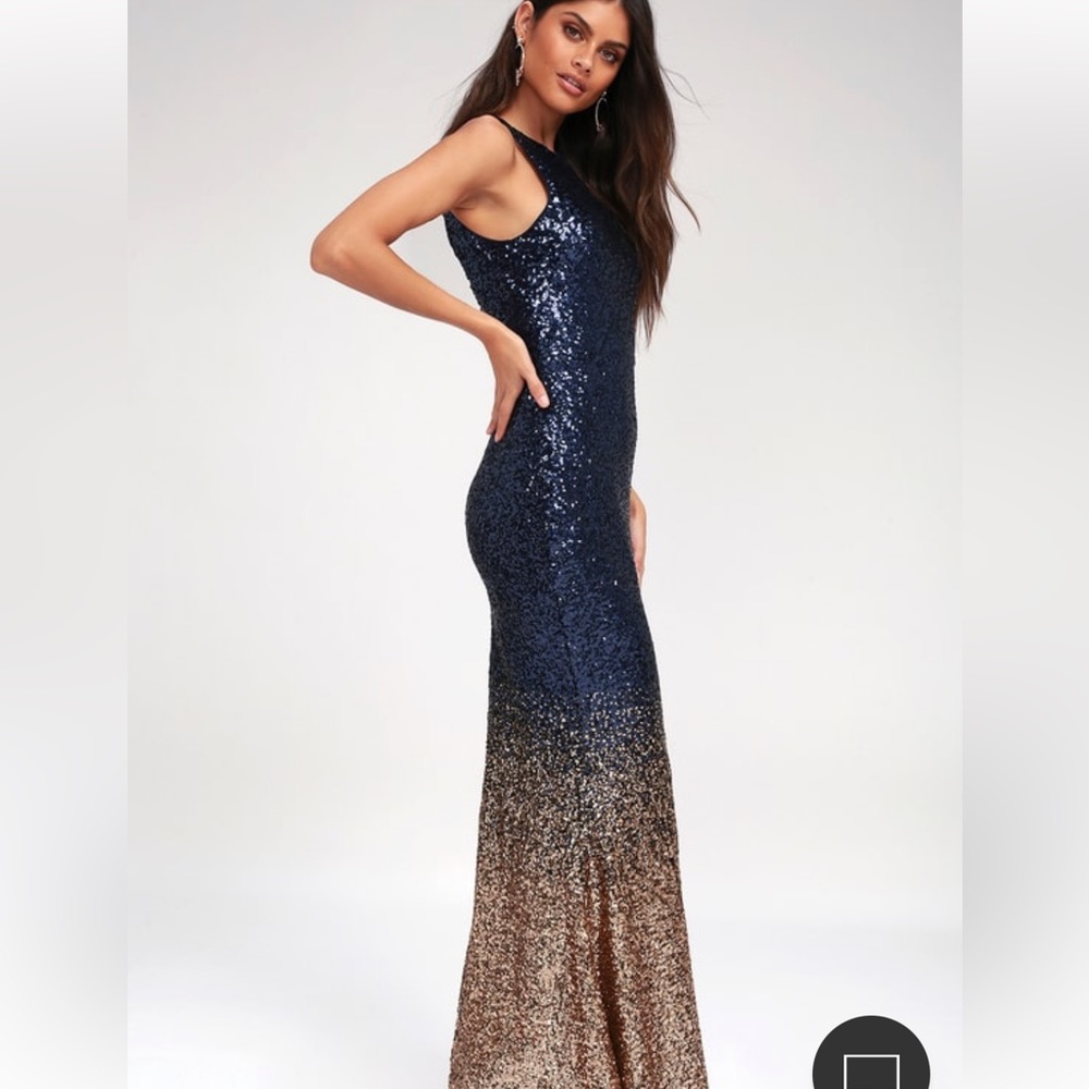 LULUs Infinite Dreams Rose Gold and Navy Blue Ombre Sequin Maxi Dress